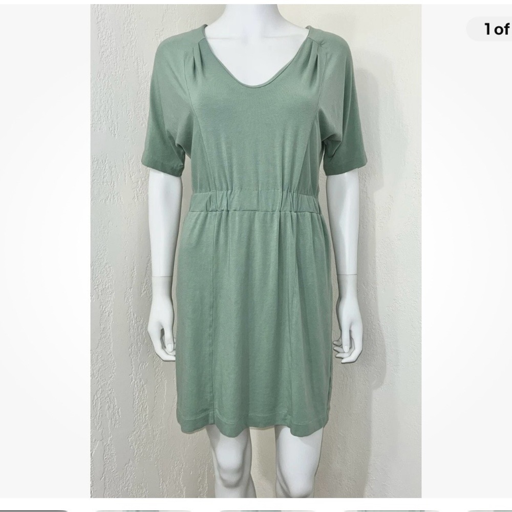 J. Crew Sage Green Silk and Cotton V-neck T-shirt Dress. Size medium.